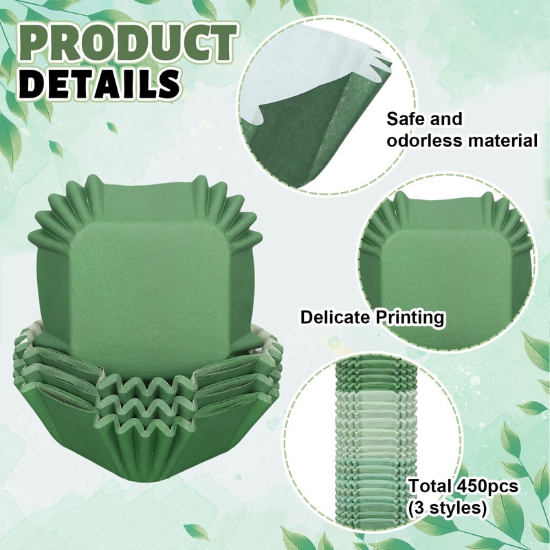 Whaline Whaline 450Pcs Gradient Green Mini Square Cupcake Liners Sage