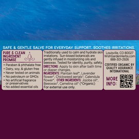 WishGarden Herbs Baby Bum Diaper Rash Balm - USDA Certified Organic Bum Balm w/Calendula & Plantain, Plant-Based Ointment Hydrates & Soothes Baby's Delicate Skin, Cloth Diaper Friendly, 2oz