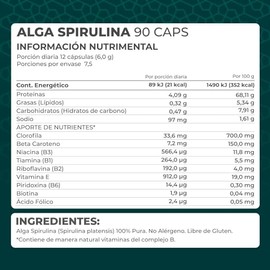 PRONAT | Alga Spirulina 100% Pura, Suplemento Alimenticio, 90 cápsulas de 500 mg