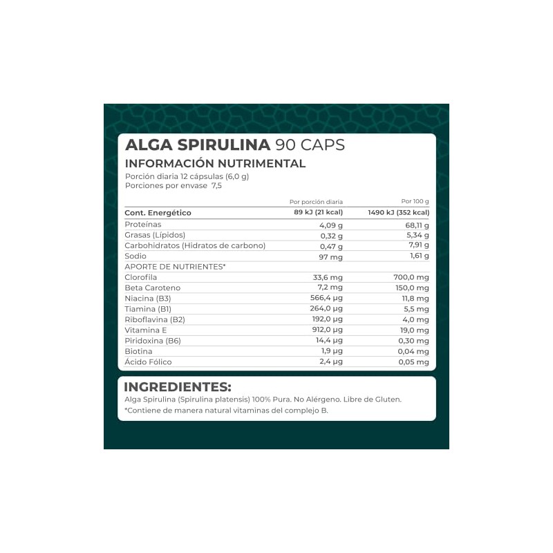 PRONAT | Alga Spirulina 100% Pura, Suplemento Alimenticio, 90 cápsulas
