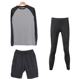 Men's Rash Guard Shorts Set with Leggings Pants Beachwear 3-Piece Set M