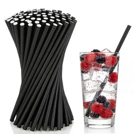 juajua Black Paper Straws, 197 x 6mm Biodegradable Paper Straws,600 Pack