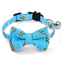 Luxury Cat Collars with Bow Tie and Bell | Safe Quick Release Breakaway Buckle | Zacal Cat Collars (Rainbow Print)