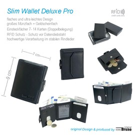 Slim Wallet Deluxe, Cowhide nappa black with comfort coin compartment, rfid wallet
