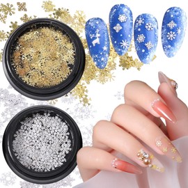 240Pcs Christmas Nail Art Charms Gold Silver Snowflake Nail Charms for Nails 3D Alloy Snow Flake Nail Rhinestones Xmas Nail Glitter Designs Winter Nail Charms Gems for Women DIY Acrylic Nails Decor