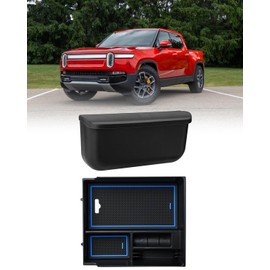 FIILINES 2PCS Center Console Organizer Compatible with 2022 2023 Rivian R1T/R1S Armrest Organizer Accessories ABS Center Console Storage Box Black