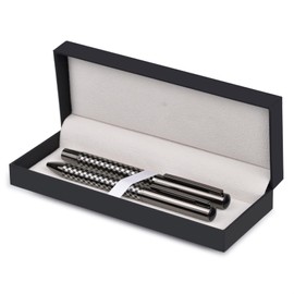 VENOAL Ballpoint and Rollerball Pen Set Blue Refill,Stylish Black and White Grid Metal Pen Elegant Smooth Writing Gift Pen(2 Pens with 2 Extra Refills)