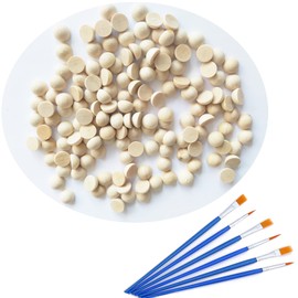 300 pcs Half Wood Balls 10mm Unfinished Half Wooden Balls Split Wood Balls for DIY Projects Craft Supplies and 6pcs Nylon Paint Brushes