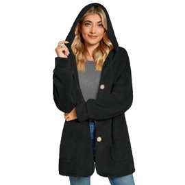 Bestbee Warm Fleece Jackets for Women, Plus Size Fuzzy Hooded Casual Coats Lidies 2024 Cardigan Sweaters Outerwear with Pockets, 3XL, Black