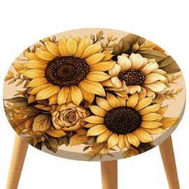 CREATCABIN Sunflower Elastic Tablecloth Round Tablecloth Waterproof Washable Fitted Table Covers 36" - 44" Reusable SpillProof Anti-scratch for Camping Indoor Outdoor Dinner Picnic Party 48 Inch