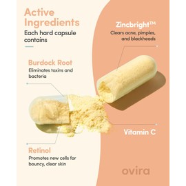 Ovira Ovira Skin Clear with ZINCBRIGHT - 60 Capsules for Clear and Glowing Skin | Rosacea & Hormonal Acne Treatment | Support Collagen Production | Acne Supplements for Women & Men - Pack of 2