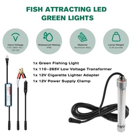 XXK F2 110V &12V Underwater Fishing Light 100W 10000lm Bright Fish Attracting Light for Boat Docks Kayaks at Night, Submersible Green Light for Crappie Snook Bass Squid Bait Catfish(16.4ft Cord)
