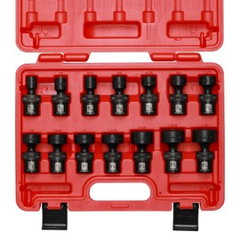 MIXPOWER 1/2" Drive Shallow Impact Universal Joint Swivel Socket Set, SAE, 7/16" to 1-1/4", Shallow, Flexible Wobble, Chrome Molybdenum Steel, 14 Pieces Set