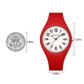 GOLDEN HOUR Waterproof Sports Analog Unisex Watches for Nurse Medical Professionals, Students - Military Time Glowing Easy to Read Dial, Jelly Silicone Strap in Red