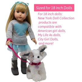 The New York Doll Collection Plush Puppy Dog Accessories Toy Play Set for Kids, Pretend Dog Toy Playset Includes Bed, Carrier, Toy Dog Collar & More, Pet Toy fits 18 Inch Dolls