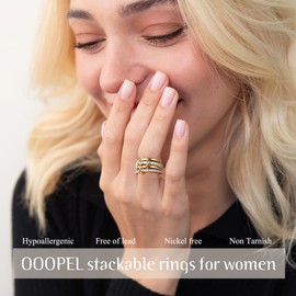 OOOPEL Gold Interlocking Stackable Rings for Women Non Tarnish Dainty Gold Silver Mixed Metals Stackable Interlocked Ring Set Minimalist Statement Rings for Women Hypoallergenic Jewelry Gifts