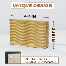 2 Packs Soap Dish for Shower by HTB, Wood Decorative Bath Soap Holder Heightened Base Design to Keep Soap Dry in Kitchen, Bathroom, Sink, Bathtub, Cute Wooden soap Saver for Hand Face Shampoo Bar