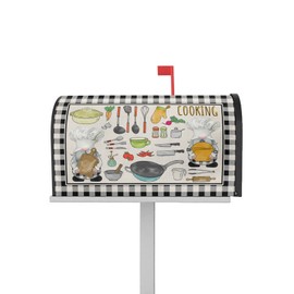 YESOF66 Magnetic Mailbox Cover Cooking Utensils Pots and Pans Gnome Black and White Buffalo Plaid Standard Size Removable Welcome Post Letter Box Cover Waterproof Garden Yard Outdoor Decoration