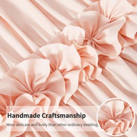 Homechoice Decor 7 Pieces Elegant French Country Bed in a Bag, Peach Pink Handmade Bow Tie Fluffy Bed Comforter with Down Alternative Filling, Vintage Ruched Bed Sets for Bedroom, King (LQ-33)