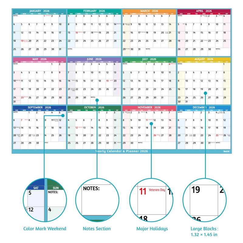 Yearly Wall Calendar 2026 - Large Yearly Calendar 2026, Jan