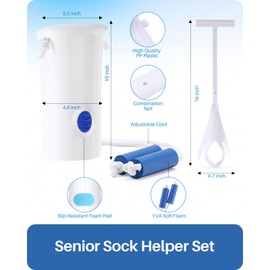 Jellas 4.6 Inch Wide Sock Aid Kit - Long Rope Assist Device for Seniors, Limited Mobility, Post-Surgery | No Bend Sock Helper & Remover | Easy On/Off Socks Tool (White)