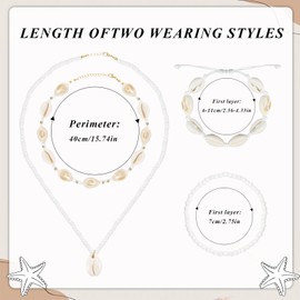 DPKOW White Shell Chain Bracelet for Women Girls Multilayer Boho Necklaces Choker Chain Women's Bracelet Surfer Chain Bohemian Jewellery Summer Beach Surfer Necklaces Bracelets