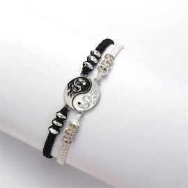 COLORFUL BLING 2 Pcs Beaded Beads Yin Yang Strand Wrap Rope Cord Bracelet Set Bangle for Couple BFF Matching Puzzle Pendant Bracelet Friendship for Women Men Jewelry Gifts-Dragon