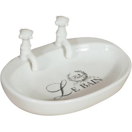 Set of 4 White decorated ceramic"le Bain Paris" W14xDP10xH5,5 cm sized empty pocket soap holder