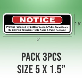 3pcs Notice Audio and Video Surveillance Black Stickers for Car, Truck Vinyl Water-resistant Stickers Size 5x1.5in