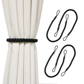 HIASTRA Curtain Tiebacks Ropes, 4pcs Decorative Handmade Tie Backs Curtain Holdbacks Holders Cord for Window Sheer Drapes Indoor Outdoor, Black