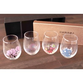Marumo Takagi Japanese Four Seasons Color Changing Glass Cup Set, Magical Blooming Multi-purpose Glasses – Cherry Blossom, Fireworks, Autumn Leaves, Snowflakes .
