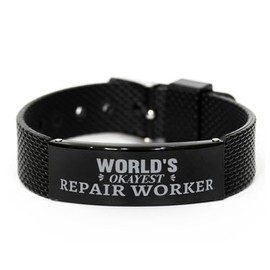World's Okayest Repair Worker Shark Mesh Bracelet Gifts For Repair Worker Christmas Holiday Present Gifts for Repair Worker Biirthday Gifts, Engraved Bracelet Custom for Repair Worker Inspirational