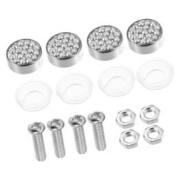 A ABSOPRO Bling Car License Plate Fasteners Screws Caps Covers White Universal Rhinestone License Plate Bolt Cap Washer Metal Plastic White Silver Tone