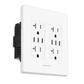 BASEPORT Premium USB Outlet, Duplex 125V 20 Amp Tamper Resistant Wall Outlet with USB Ports, 4 AC Outlets Total and 6 USB C Outlets Receptacles, 36W Power Delivery, Double Gang White Wall Plate