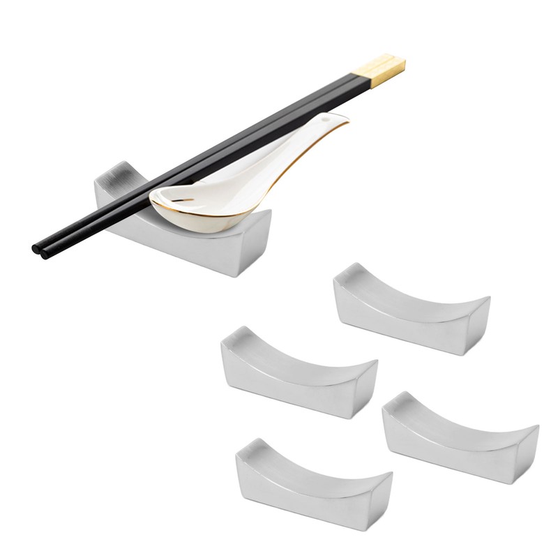 4Pcs Stainless Steel Chopstick Rest Boat Shape Chopstick Spoon Knife