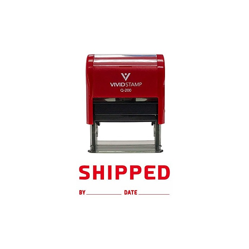 SHIPPED By Date Self Inking Rubber Stamp (Red Ink) -