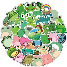 50Pcs Cute Frog Stickers Water Bottles Laptop Hydroflasks Phone Guitar Skateboard Computer Cartoon Frog Vinyl Stickers Waterproof Aesthetic Trendy Decals for Teens Kids Adults