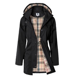 SaphiRose Women's Long Hooded Rain Jacket Outdoor Raincoat Windbreaker(Black,Large)