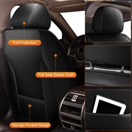 AOMSAZTO Car Seat Cover Fit for Hyundai Santa Fe 2009-2025 Leather Vehicle Cushions Cover Seat Protector Automotive 2PCS Front Seat Covers Waterproof Compatible Airbag Black