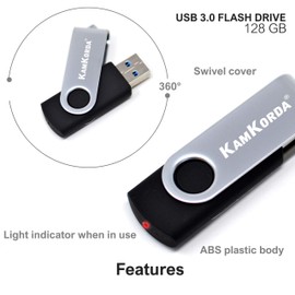 KamKorda USB Stick 128GB | 1 Pack | USB 3.0 | Memory Stick USB Flash Drive | Memory Stick 128gb Black