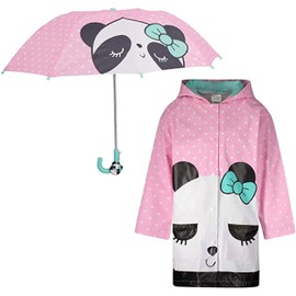 Kids Umbrella & Panda Bear Rain Coat for Girls and Boys Set - Toddler Umbrella for Kids and Raincoat for Girls in Fun Jacket Styles for 5-7
