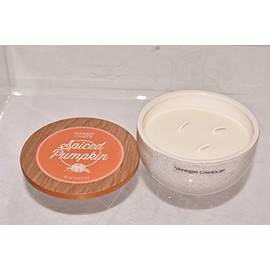 New Yankee Candle Spiced Pumpkin Reusable Ceramic Bowl Candle & Decorative Wood Lid 3 Wick