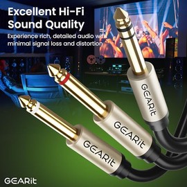 GEARit Cable divisor en Y estéreo TRS de 1/4 pulg. a doble de 1/4 pulg. (6,35 mm) macho TS mono (3,05 m) - Conector macho de 1/4 pulg. a cable de ruptura TS mono macho de 1/4 pulg. (6,35 mm) de audio