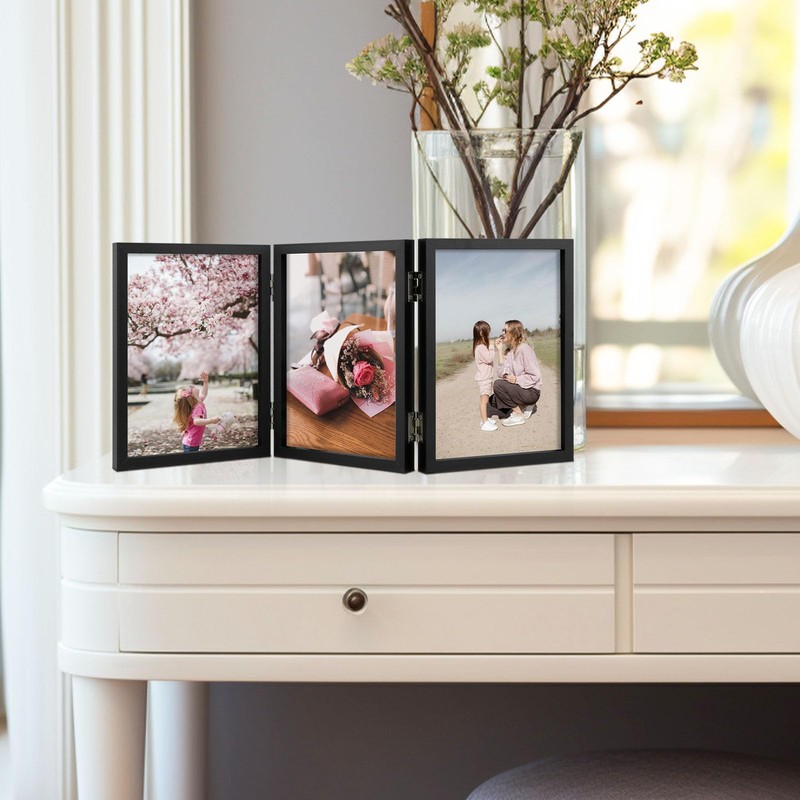 5x7 Triple Hinged Frames, 3 Folding Picture Frame, Stand Vertically