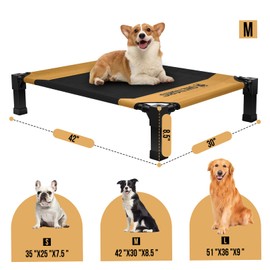 ONETIGRIS Elevated Dog Cot, Raised Bed for Medium Large Dogs Indoor Outdoor Cooling Elevated Dog Beds with Breathable Teslin Mesh and No-Slip Feet (Brown, Medium)