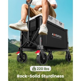 Wagons Carts Foldable, Collapsible Wagon Cart with 220 lbs Max Load and Expandable Storage Space, Heavy-Duty Foldable Wagon Cart with Wheels for Groceries, Shopping, Sport, Beach,Garden and Camping
