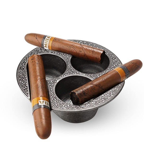 Cenicero de cigarros de metal para patio, hogar, mesa, ceniceros modernos, bandeja de ceniza irrompible, regalos de cigarros para hombres, accesorios de cigarros (plata, 3 soportes)