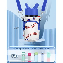 Miss Adola Water Bottle Carrier with Strap Cartoon Water Bottle Bags Holder for Kids Boys Girls Neoprene Insulated Bottle Bag for 10/12/14/16/18Oz Stainless Steel Glass Bottles Sleeve, Baseball