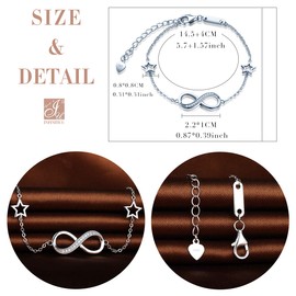 Infinite U Women's girl's bracelet, 925 sterling silver bangle, Infinity Symbol and Cute Star Bracelet, Inlaid zircon, Adjustable, Birthday christmas gift