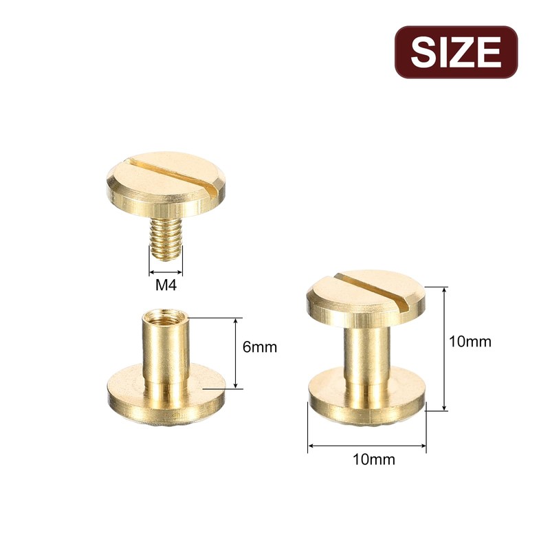sourcing map 10Pack Brass Chicago Screws, 4x6x10mm Flower Texture Flat